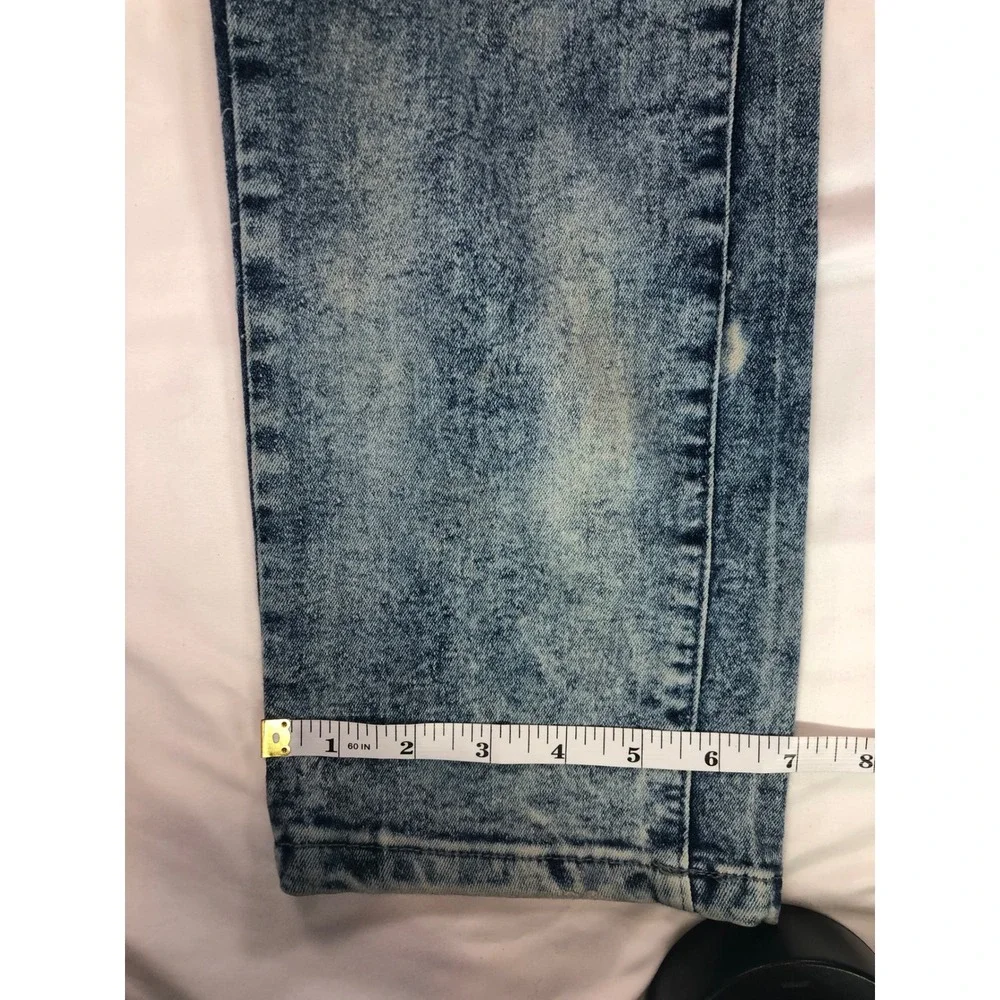 Reason Brand Mens Moto Biker Jeans Acid Wash Blue Distressed Slim Straight 38x30